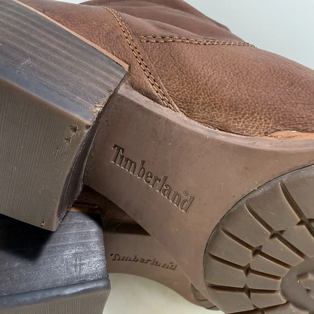 Timberland Sutherlin Bay Mid Back Zip Brown Leather Slouch Ankle Boots Women 10